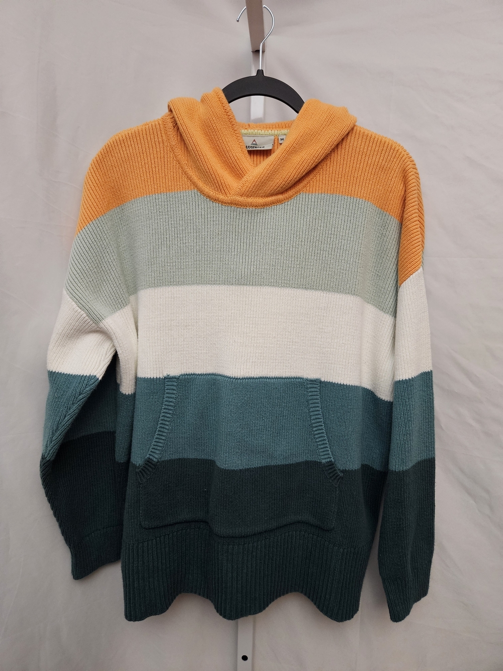 Striped Hooded Knit Sweater in Orange, Sage, Cream & Teal